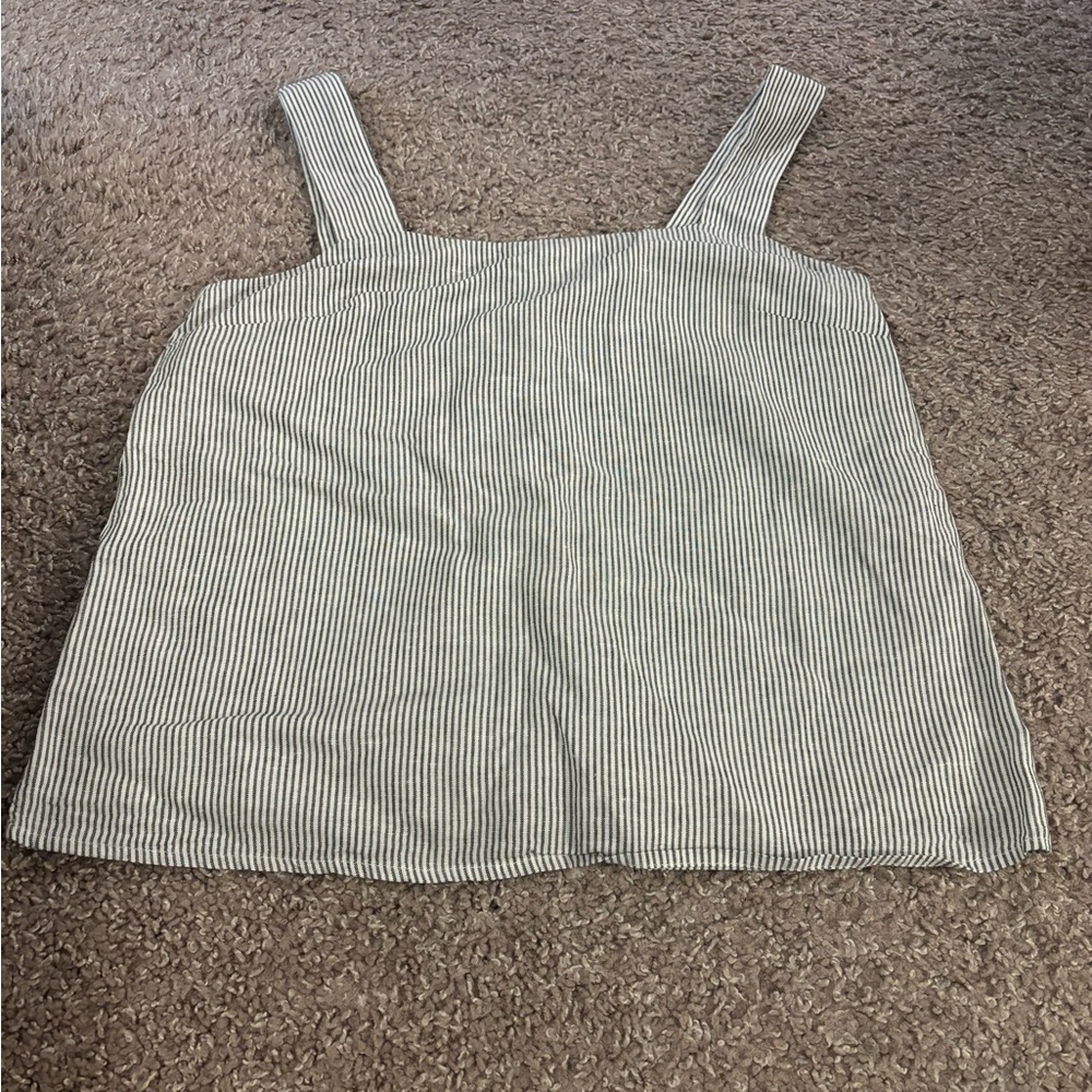 Striped linen-blend squareneck tank top J. crew Size Small NWT